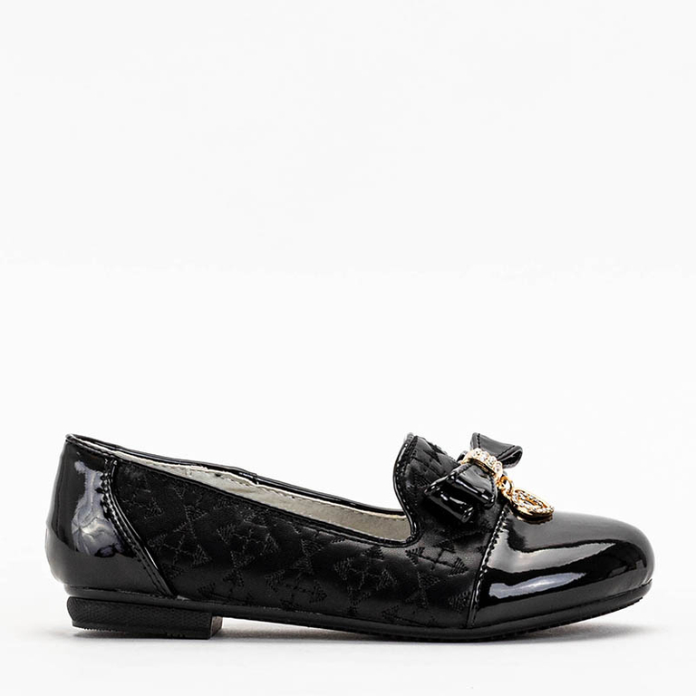 Czarne dziewczęce baleriny z haftem i kokardką Olije - Obuwie