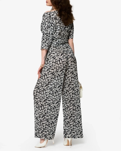 Дамски черен флорален плисиран комплект - Облекло