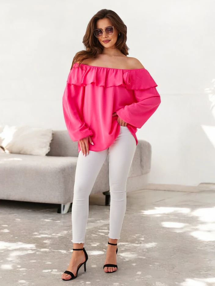 Royalfashion Дамска блуза в испански стил с волан и цвете