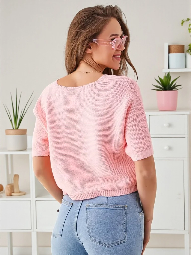 Royalfashion дамски памучен къс пуловер с пеперуди