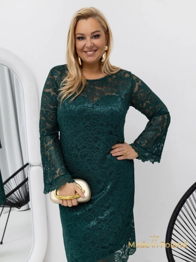 Дамска миди рокля с дантела и широки ръкави Kiss Star