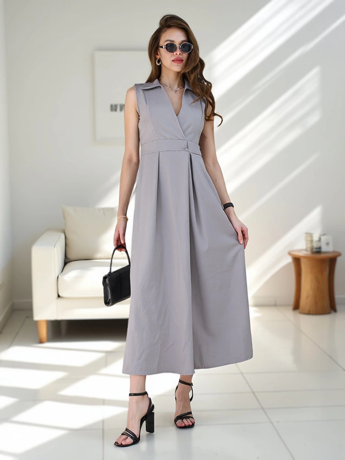 Royalfashion Дамска рокля без ръкави с облечен деколте Bizness