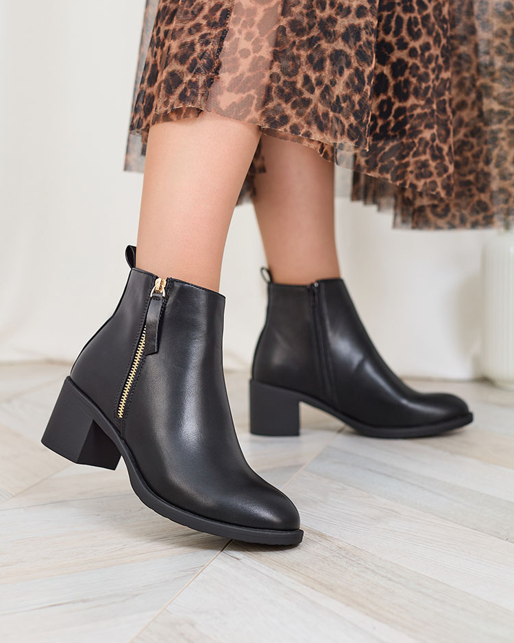 Royalfashion Черни дамски ботуши с нисък ток от екокожа Rejerry