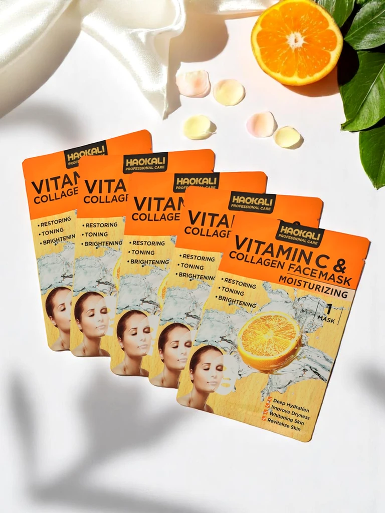 Haokali - Маска за лице с витамин C и колаген - хидратира, изсветлява и стяга