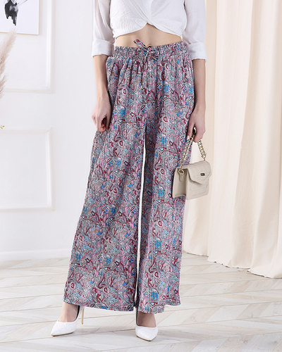 Дамски панталони с широки крачоли в синьо- Облекло