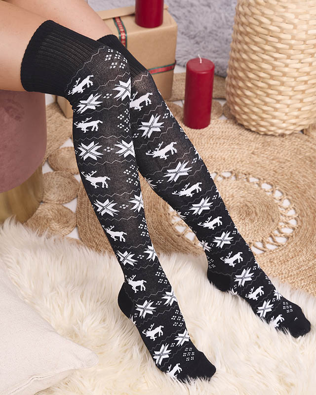 Дамски коледни чорапи над коляното в черно - Бельо