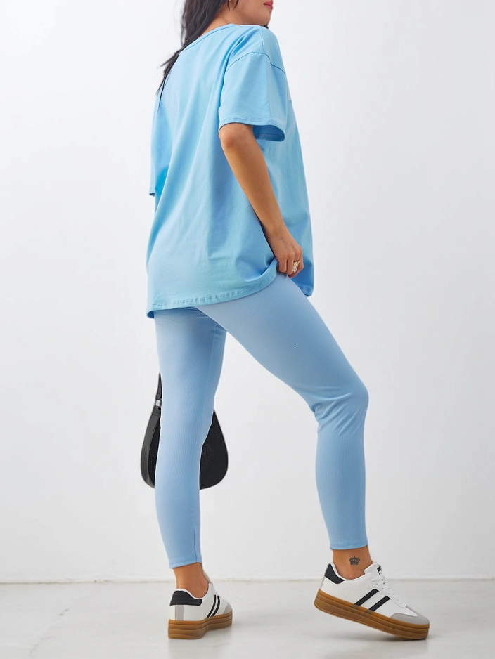 Royalfashion Памучен дамски комплект с къси ръкави и легинси