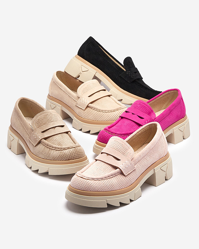 Бежови дамски ажурни мокасини с масивна подметка Ejina - Обувки