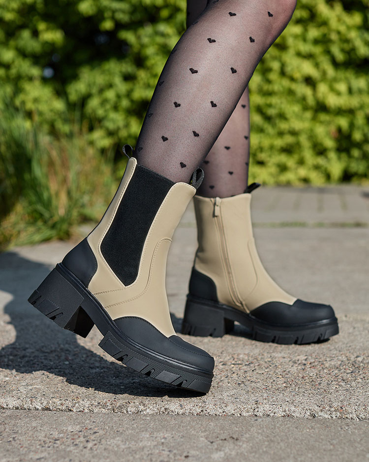 Royalfashion Дамски матовобежови ботуши Bevta с плосък ток