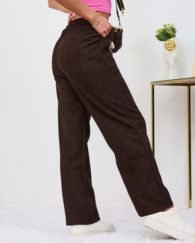 Royalfashion Затоплен тъмнокафяв дамски панталон от велур