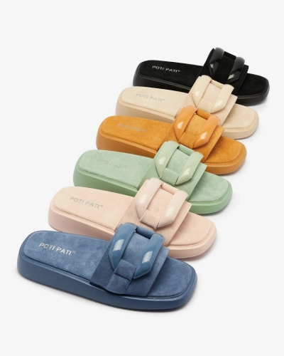 Кафяви дамски джапанки от еко велур Omve - Обувки