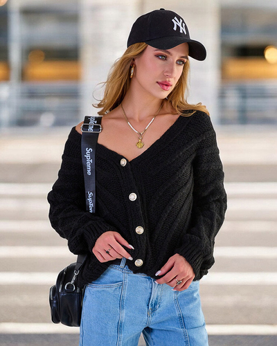 Royalfashion Дамски плетен пуловер с копчета