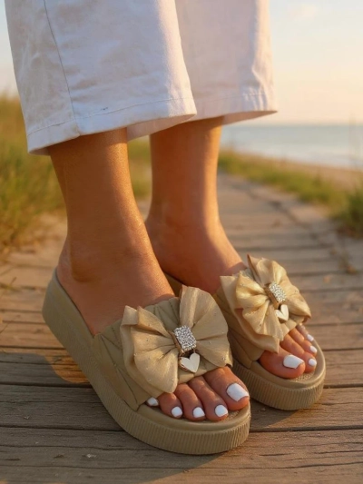 Royalfashion Дамски чехли на платформа с панделка Sento Pace