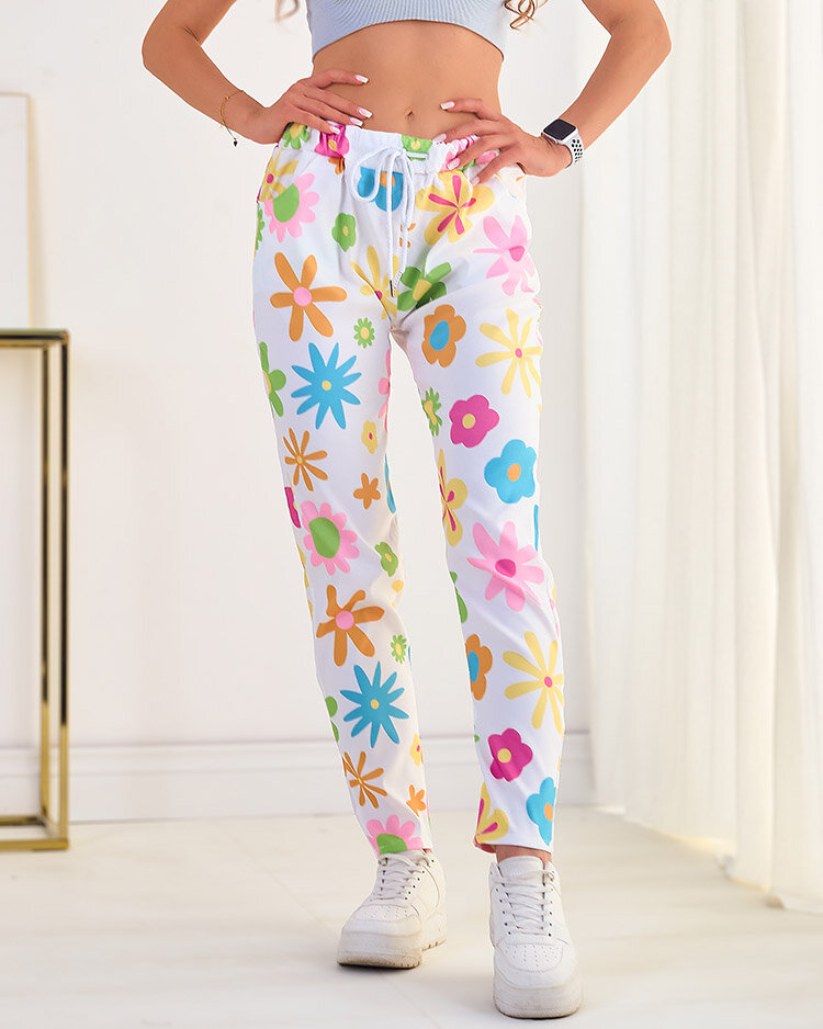 Royalfashion Дамски панталон от плат с флорални мотиви