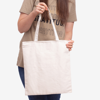 Biała materiałowa torba z napisem - Akcesoria