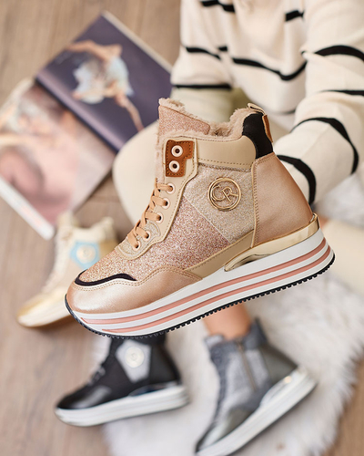 Royalfashion Дамски спортни маратонки в златисто и розово с блясък Kawellas