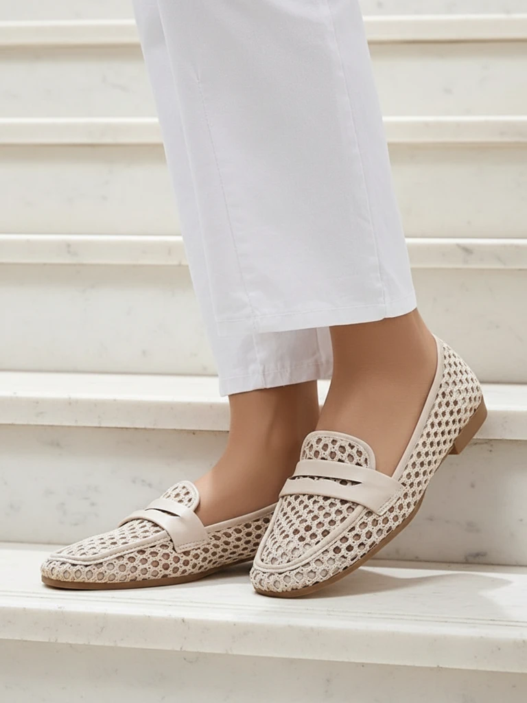 Бежови мокасини Royalfashion Primavera Aelia от плат с бадемов нос