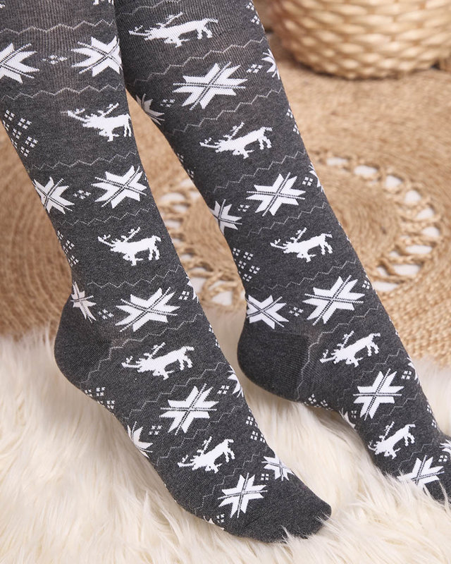 Дамски дълги коледни чорапи в тъмно сиво - Бельо