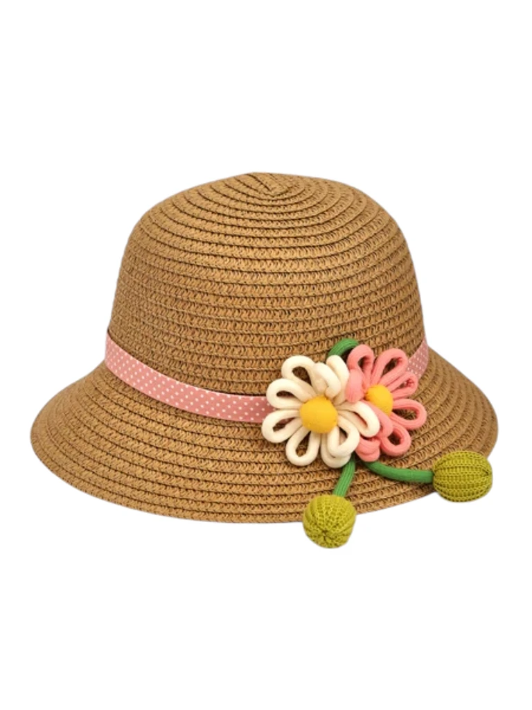 Royalfashion Детска сламена шапка с маргаритка и розови цветя