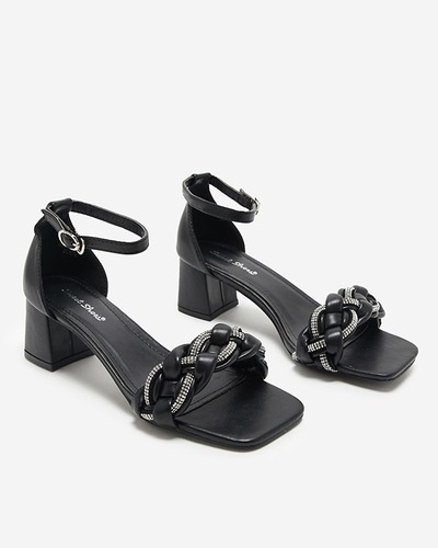 Czarne sandały damskie na słupku Marienka - Obuwie