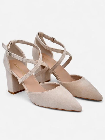 Royalfashion дамски помпи от еко велур с каишки Kanastru