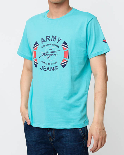 Turkusowy męski t-shirt z nadrukiem - Odzież