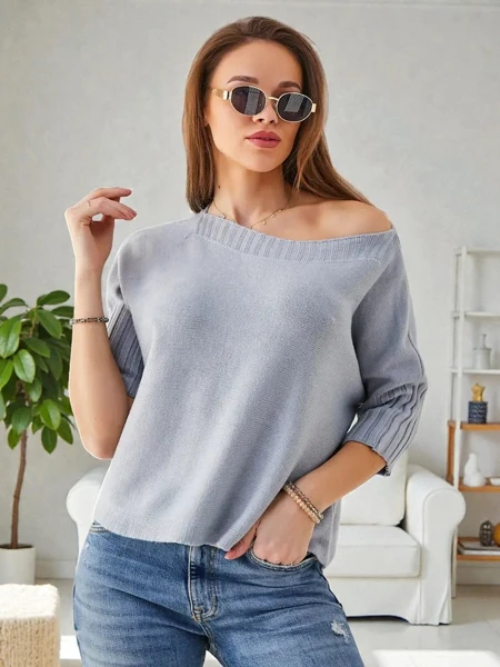 Royalfashion Женски вискозен пуловер с къси ръкави