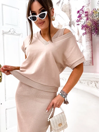 Royalfashion Женски комплект с топ, който разкрива и рокля до коленете