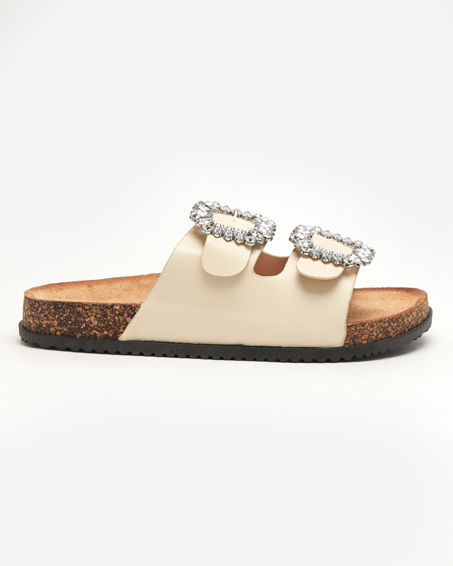 Beżowe damskie klapki z klamerkami Oterina - Obuwie