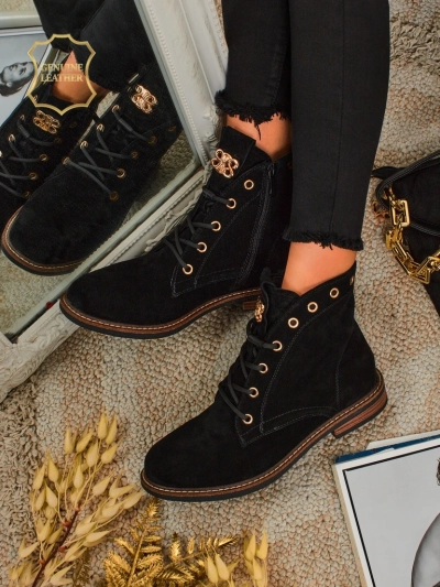 Дамски боти Aurelia Romano от естествен велур – кафяви, с пух