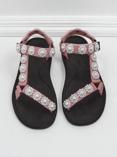 Сандали Letitia Royalfashion розови на платформа - перлени джетове класически