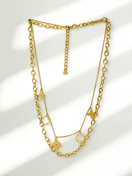 Колие Persefona Aurelia – позлатено, двойно с мотив на цвете