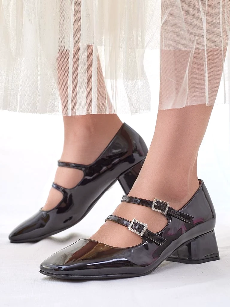 Класически дамски обувки с токчета Royalfashion Glossy с ленти Вибли