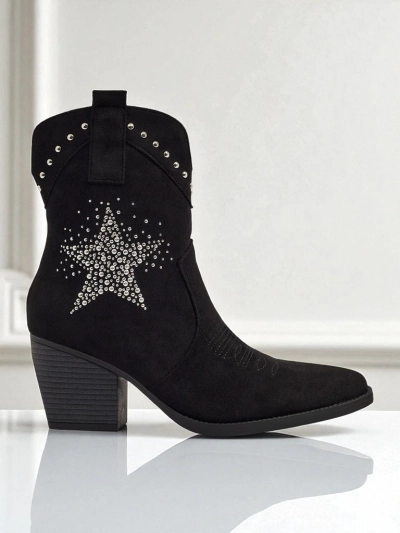 Дамски каубойски ботуши на ток с декоративна звезда с цирконии FableStray