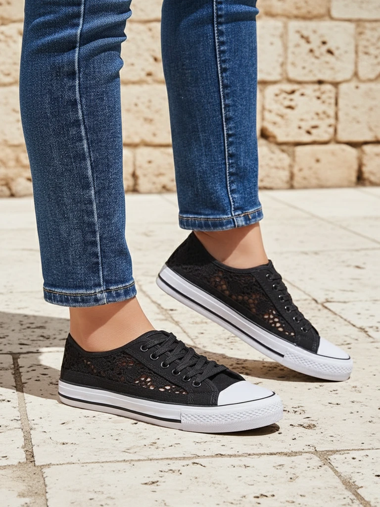 Дамски кецове Calista Nero с дантела, дишащи – колекция Лято/Пролет