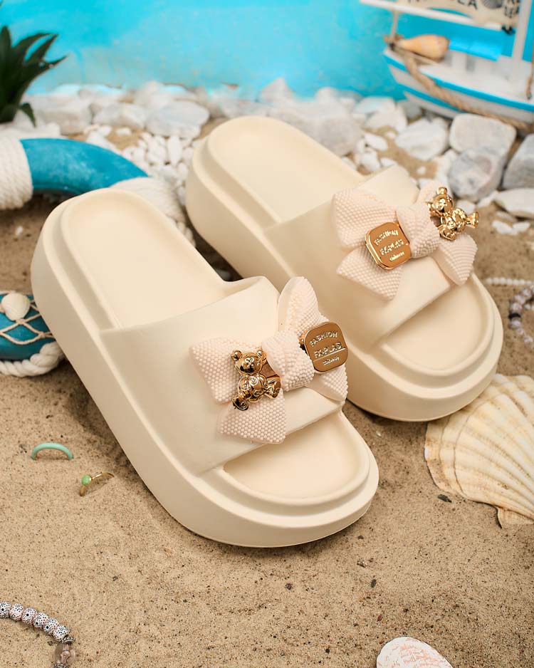 Royalfashion Дамски гумени джапанки с декоративна панделка Nilm