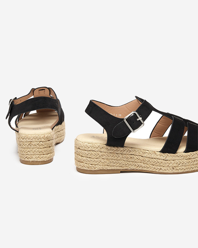 Czarne eko-zamszowe damskie sandały na platformie Keniso - Obuwie