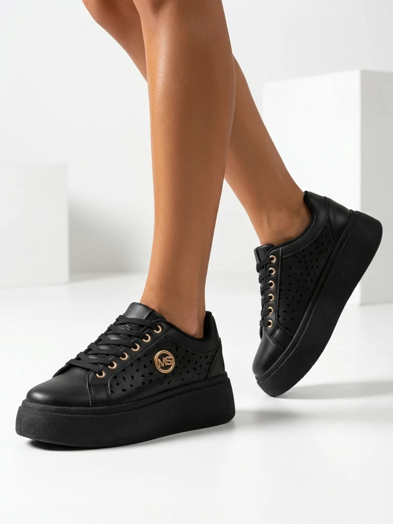 Aurelia Nero - Черна платформа Royalfashion от еко кожа, модел LH201-8