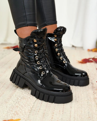 Royalfashion Дамски лакирани черни ботуши Wefetto