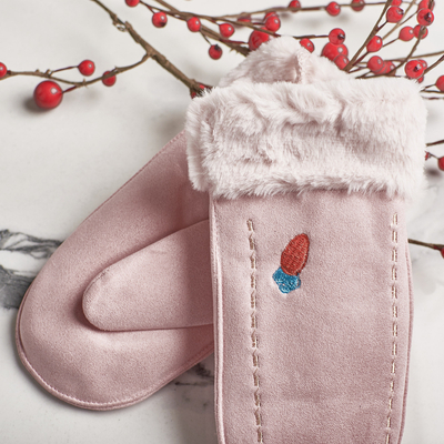 Różowe dziecięce rękawiczki na sznurku i z jednym palcem - Rękawiczki