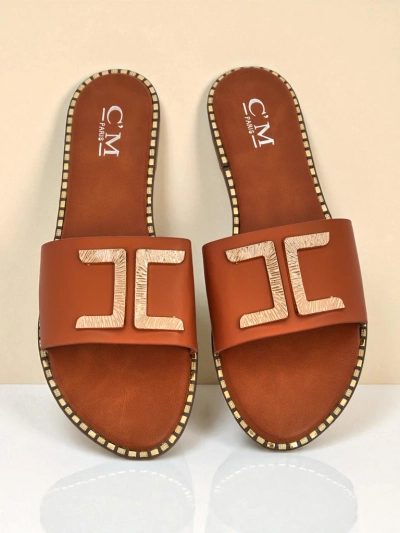 Royalfashion Дамски чехли от еко кожа с декорация Gildra