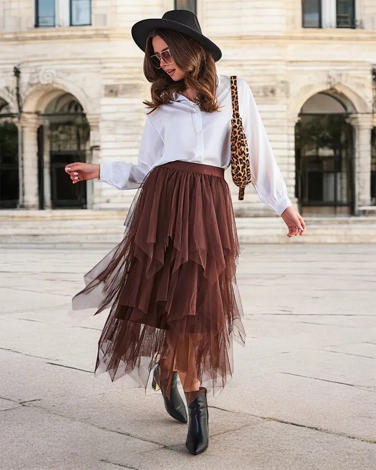 Дамска двуслоен миди пола Royalfashion