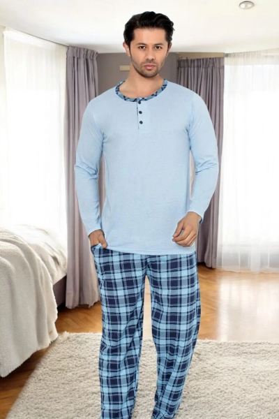 Royalfashion Мъжки Памучен Пижама с Каре