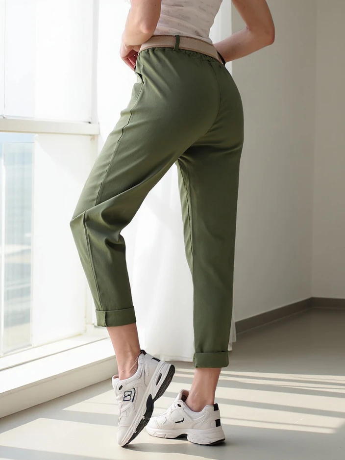 Royalfashion Жени прави панталони от вискоза с колан