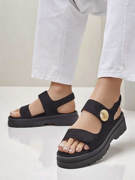 Дамски сандали Royalfashion Anthea Nero – черен велур, платформа 5 см