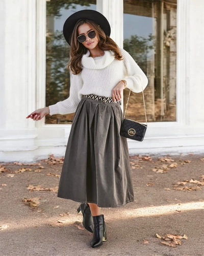 Дамска миди пола Royalfashion a' la corduroy