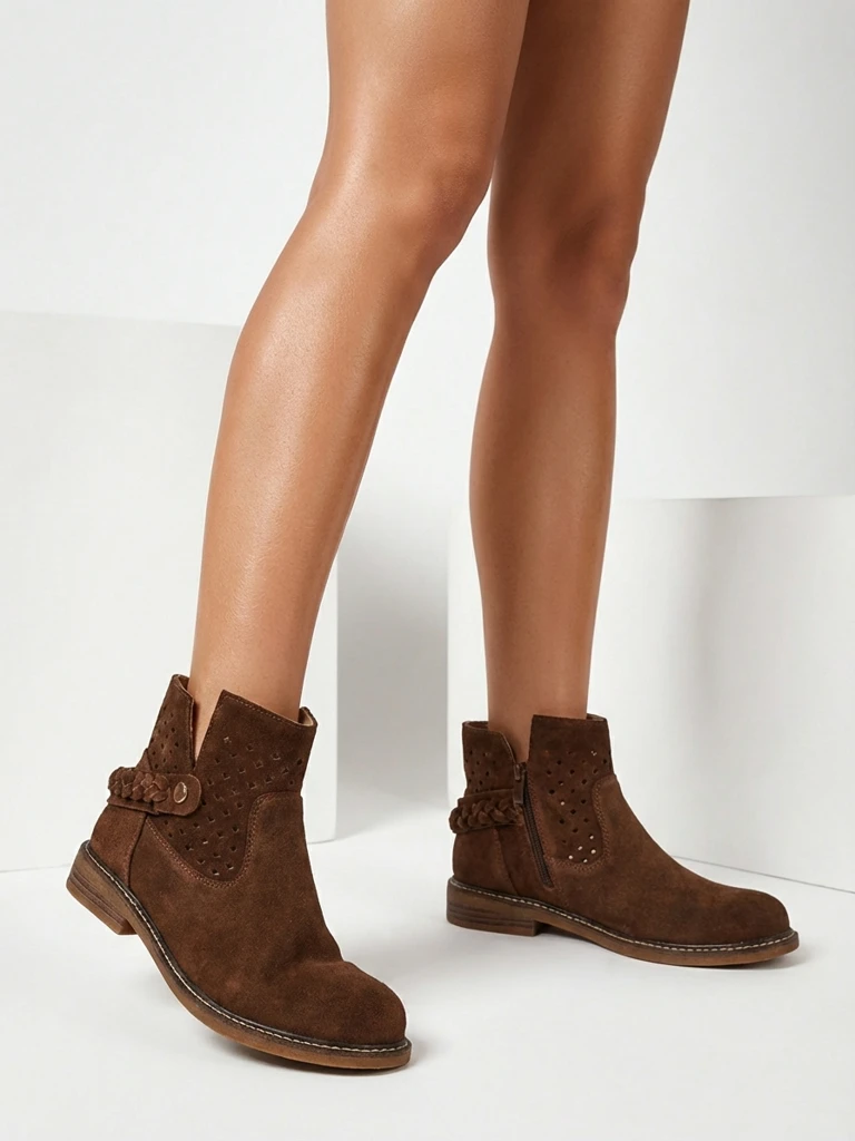 Ажурни дамски ботильони от естествена кожа Unimi