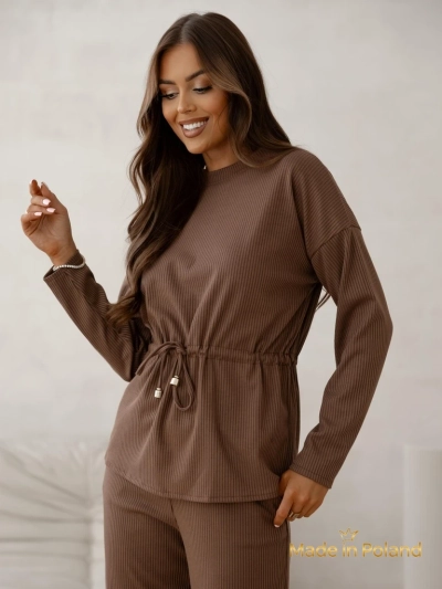 Royalfashion Дамски комплект от памук, в стил плетен, на райета