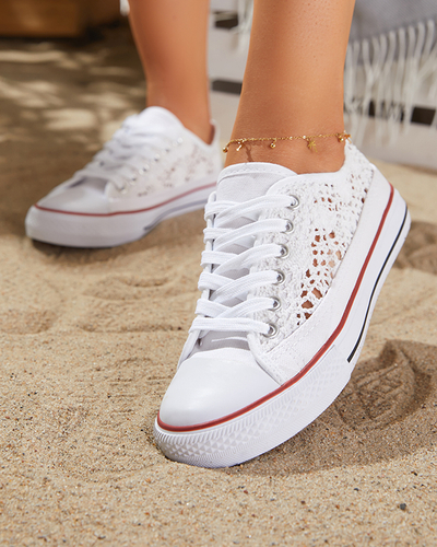 Białe damskie ażurowe trampki Tareni - Obuwie