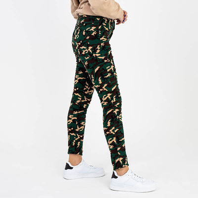 Damskie proste spodnie materiałowe moro - Odzież